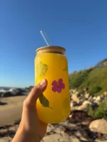 vaso ilustrado vidrio bambu tropical vibes